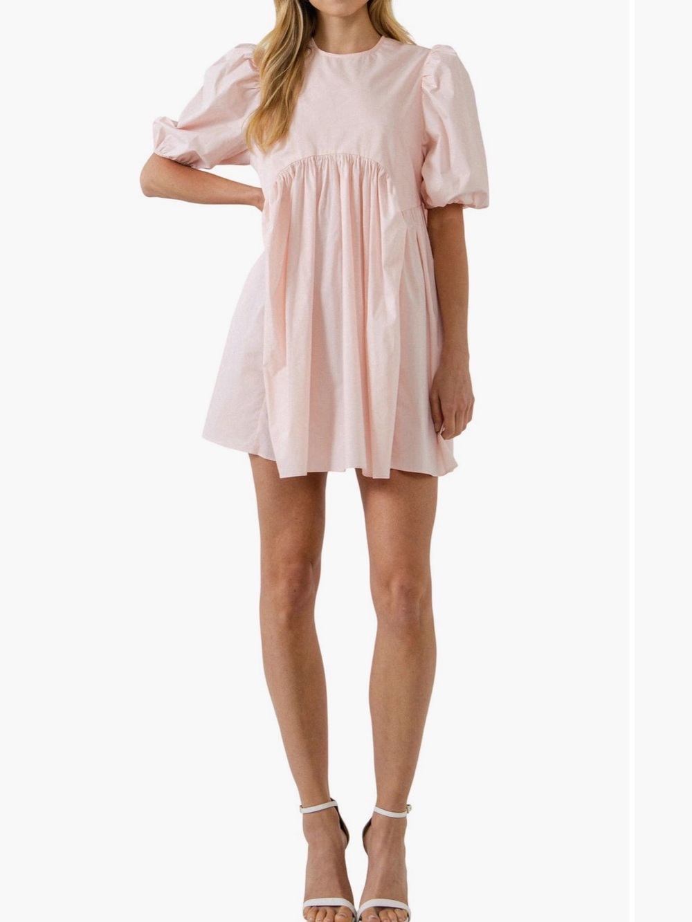 English Factory Puff-Sleeve Babydoll Dress in Pale Pink